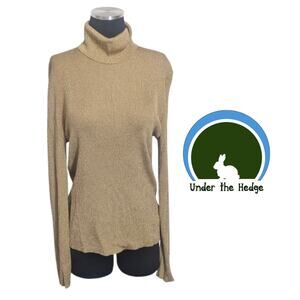 90s Lauren Ralph Lauren Gold Metallic Turtleneck Ribbed Sweater XL vintage